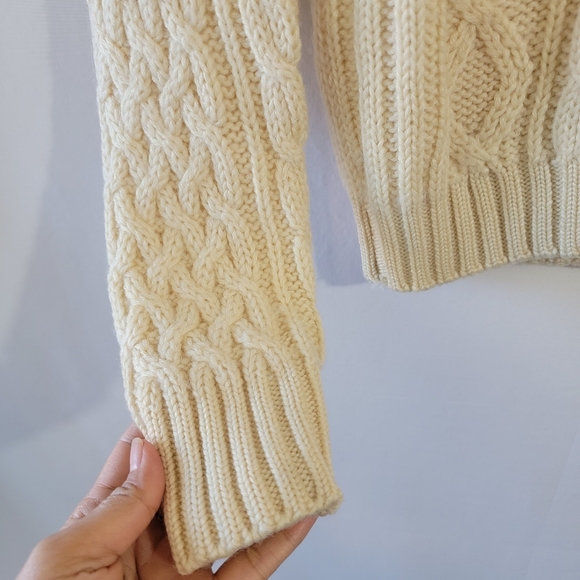 VTG Y2K Ivory Chunky Cable Knit Fisherman Sweater 40 100% Pure Wool Turtleneck - Picture 6 of 12